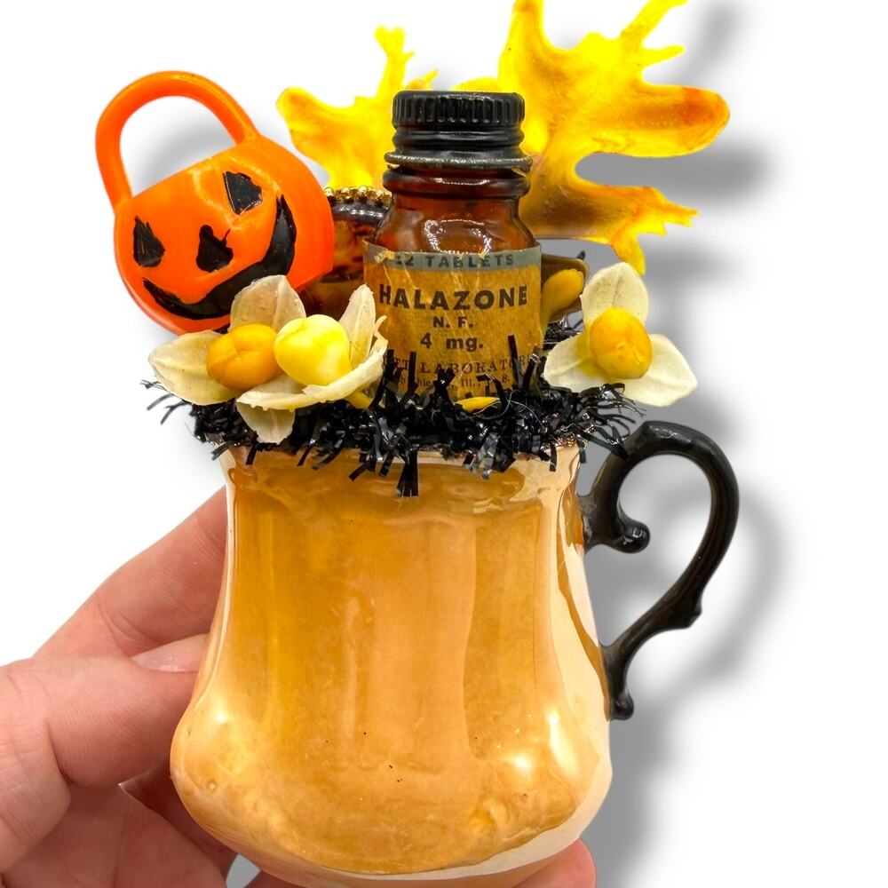 Spooky Gothic Halloween Assemblage Decor - French Luster Teacup